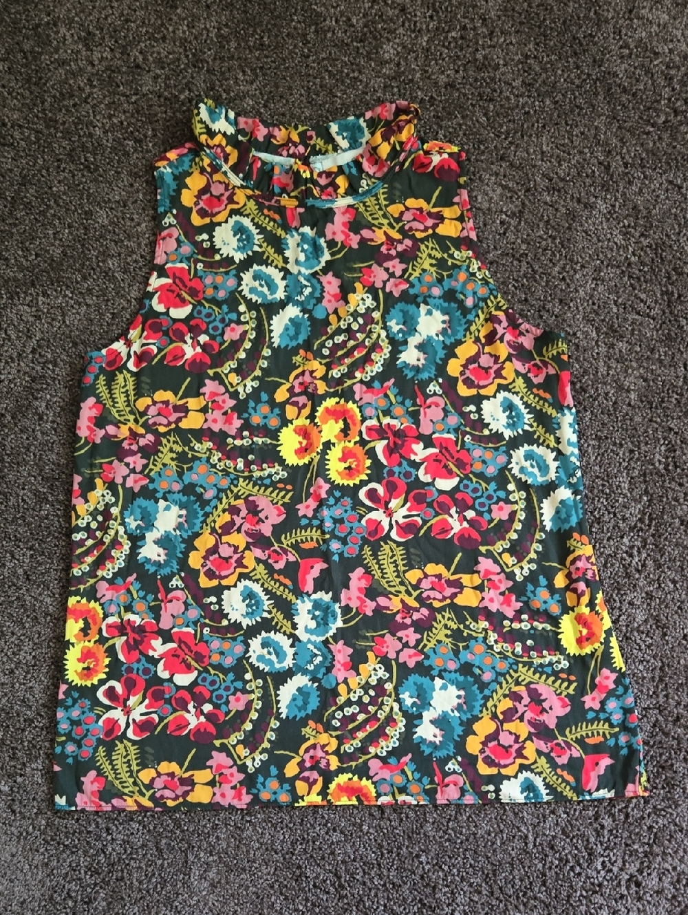 Ann Taylor Loft Ruffle Neck Sleeveless Top Bright Floral M
